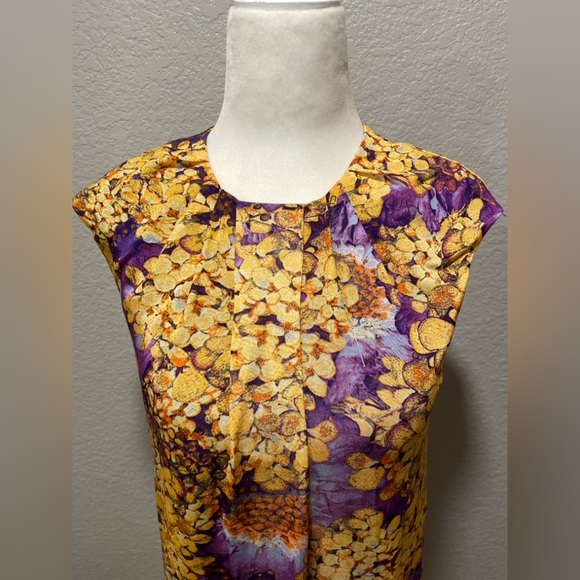 Roberto Cavalli Class Floral Yellow and Purple Dress Crew neckline sleeveless - Picture 2 of 10